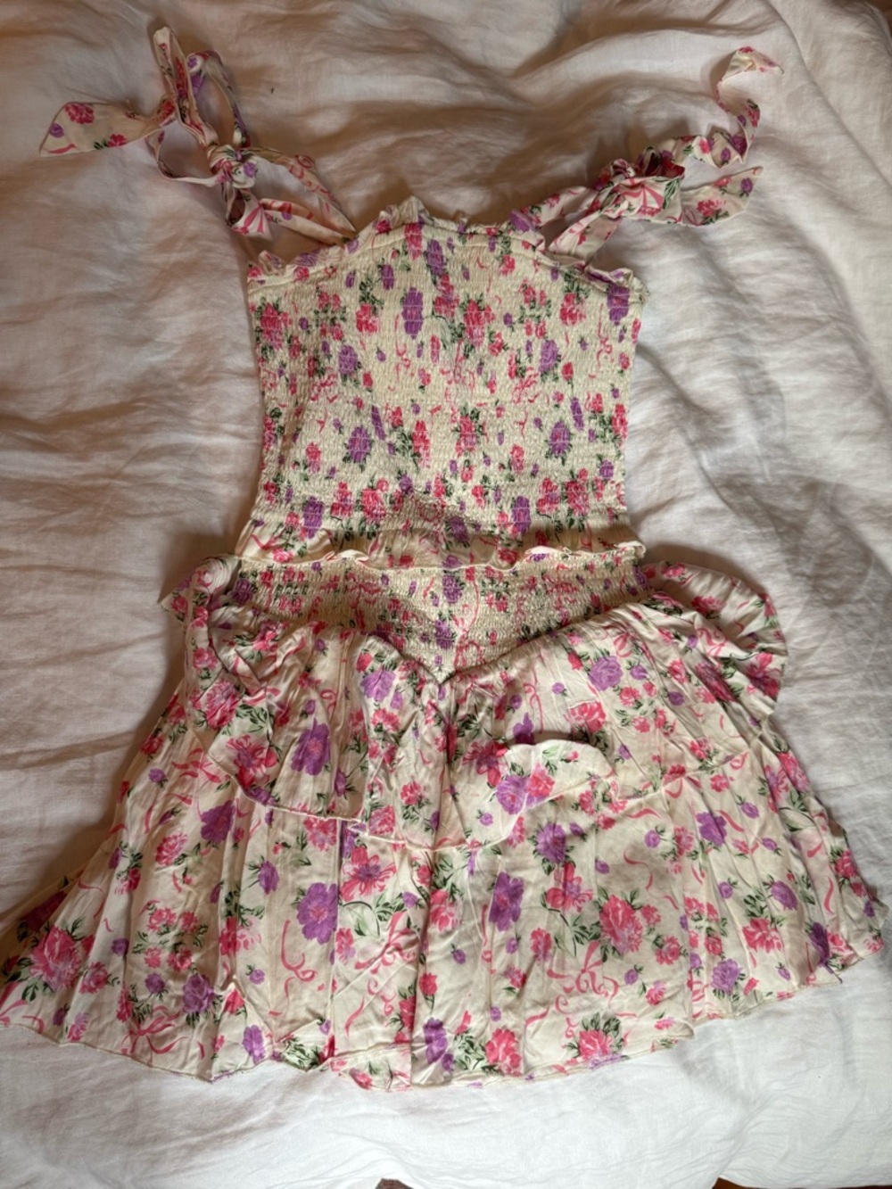 Katiej NYC Floral Tie-Shoulder Mini Dress - Pink & Purple Floral size xl